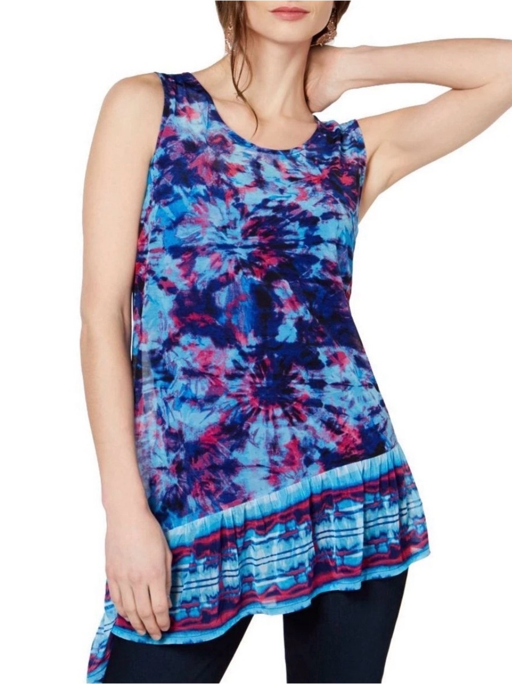 Sleeveless Blue Tie-Dye Tank Top